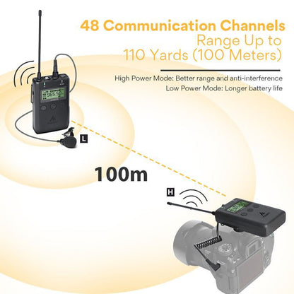 [CLEARANCE] MAONO AU-WM-730 Wireless Lavalier Lapel Microphone with -10dB Attenuation and Low Cut, Real-time Audio monitoring, 48-Channel and Mute Compatible with DSLR Cameras, Camcorders, iPhone, Android Smartphones, and Tablets