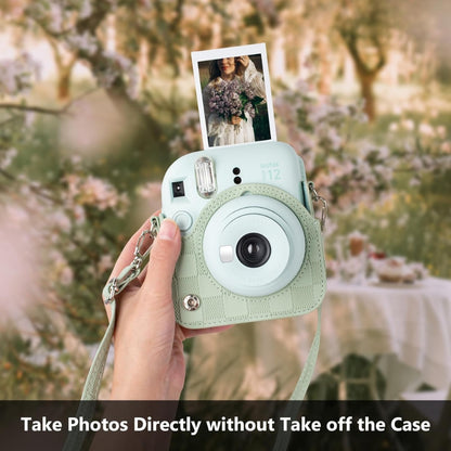 Pikxi BMS12 Fujifilm Instax Mini 12 PU Checkered Style Silicone Rubber Protective Camera Case Bag with Shoulder Strap - Clay White