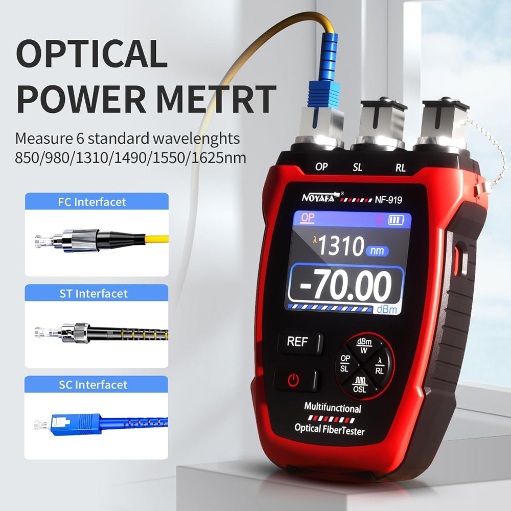 Noyafa NF-919 3-in-1 Optical Cable Fiber Power Meter Tester with Visual Fault Locator OPM VFL SL Ports, 00Hz 270Hz 1000Hz 2000Hz Light Source Frequency, Intelligent Standby Mode for Home Improvement and Industrial Tools