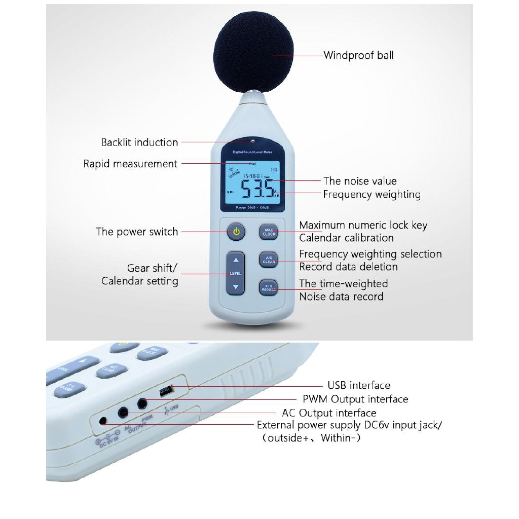 [CLEARANCE] Benetech GM1356 Digital Sound Decibel Noise Level Meter Tester 30-130dB with USB Interface