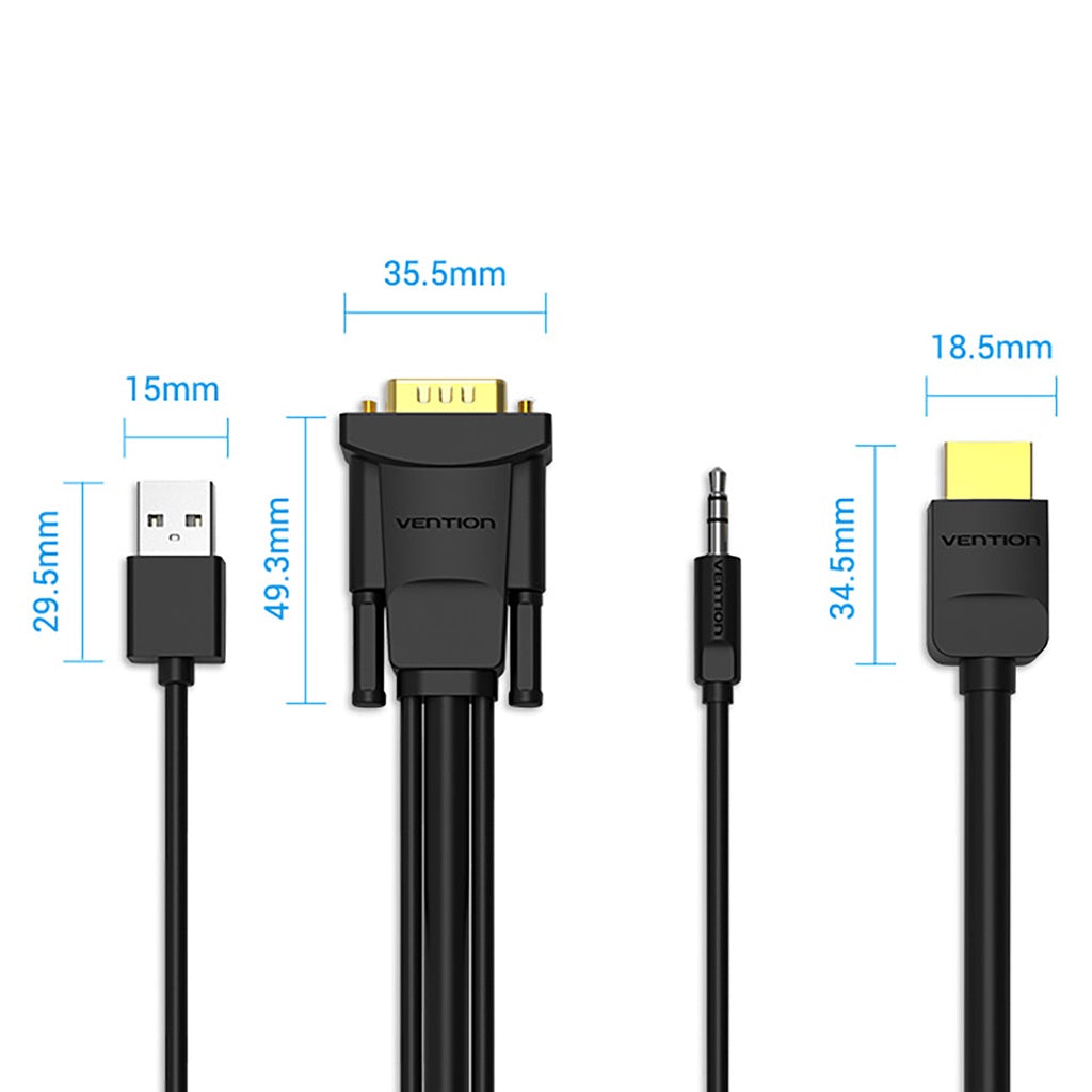 [CLEARANCE] Vention HDMI to VGA 2M Converter Cable with 3.5mm Audio Output and USB Power Supply 1080p 60Hz (ABIBH)