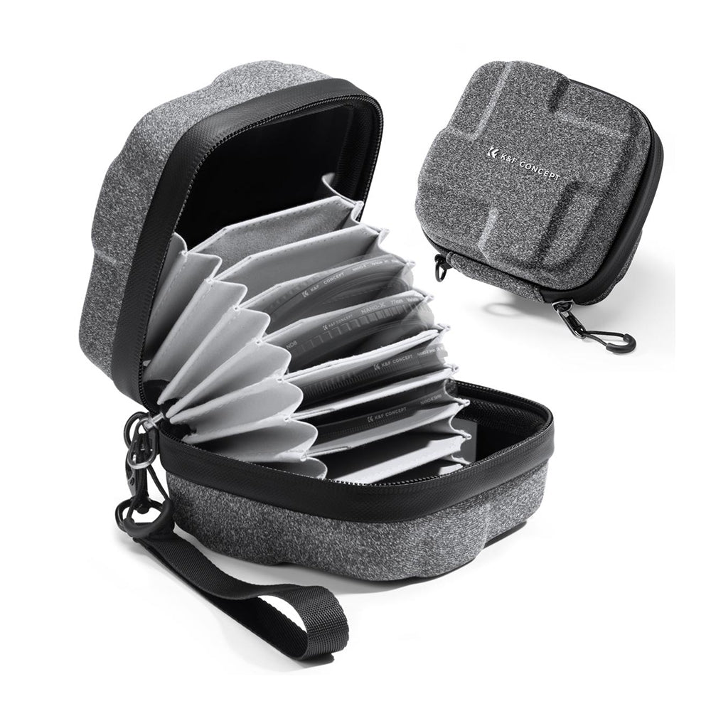 K&F Concept 10-Pocket Camera Lens Filter / Adapter Carry Pouch Bag Shockproof Thick Padding with Detachable Wrist Strap