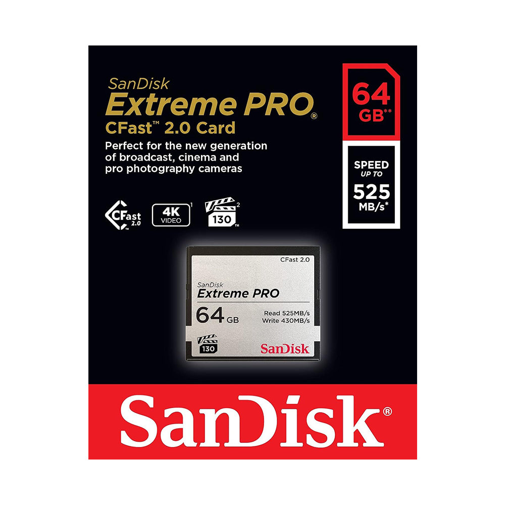 SanDisk Extreme PRO 64GB Compact Flash CFast 2.0 Memory Card VPG-130, 3500x Speed (X-Rating), 525MB/s Read and 430MB/s Write Speed SATA III 6GB/s Bus and 4K UHD DCI Video Recording  - SDCFSP-064G-G46D