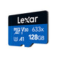 Lexar Professional 128GB High Performance 633x Blue Series MicroSDXC V30 A1 U3 UHS-I Class 10 Micro SD Card with 4K Video Recording, 100MB/s Read, 45MB/s Write Speeds and MicroSD Card Adapter for Cameras and Android Devices