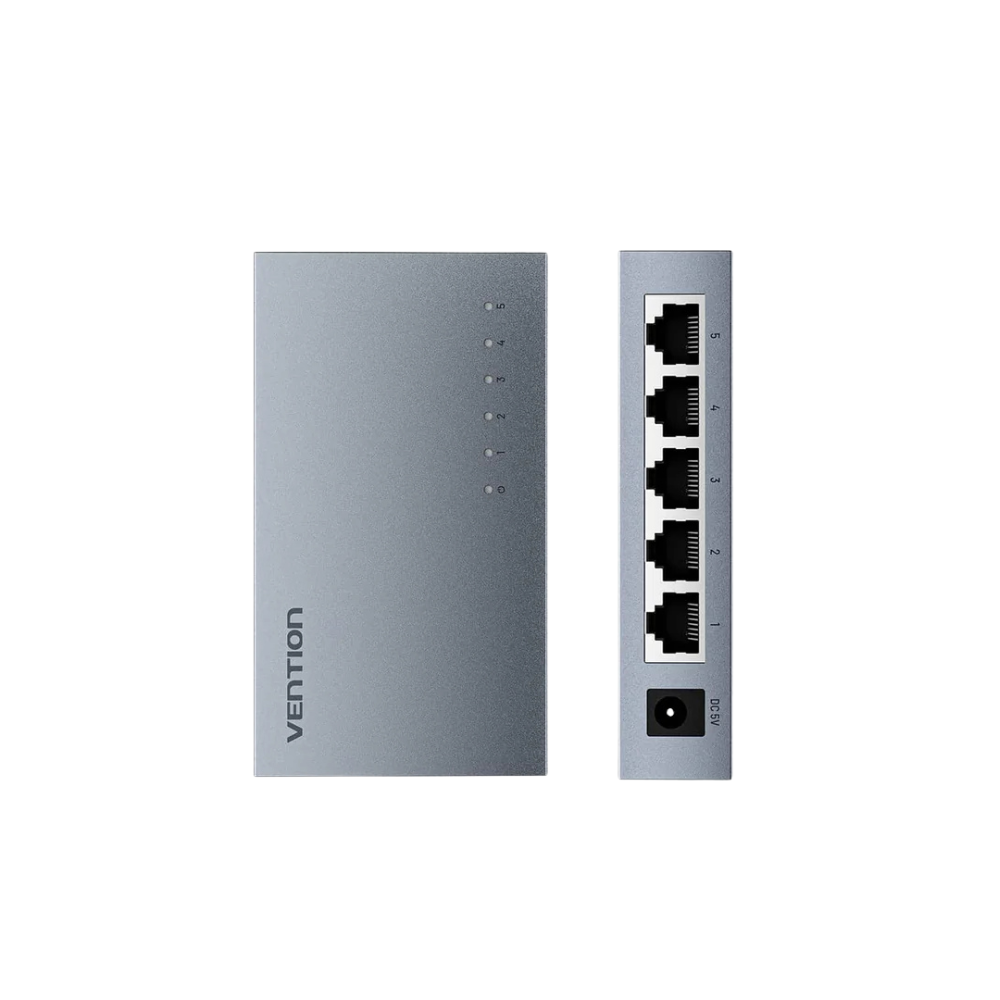 Vention 5-Port 100Mbps Fast Ethernet RJ45 LAN Network Switch with 5V DC Power Output and Dual Side Ventilation – Plug & Play for Computer, Desktop, PC, TV, CCTV, Game Consoles, Modem, and Router