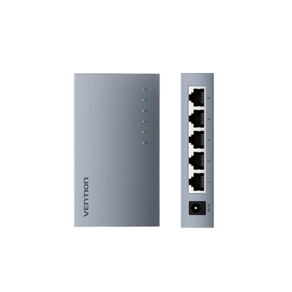 Vention 5-Port 100Mbps Fast Ethernet RJ45 LAN Network Switch with 5V DC Power Output and Dual Side Ventilation – Plug & Play for Computer, Desktop, PC, TV, CCTV, Game Consoles, Modem, and Router