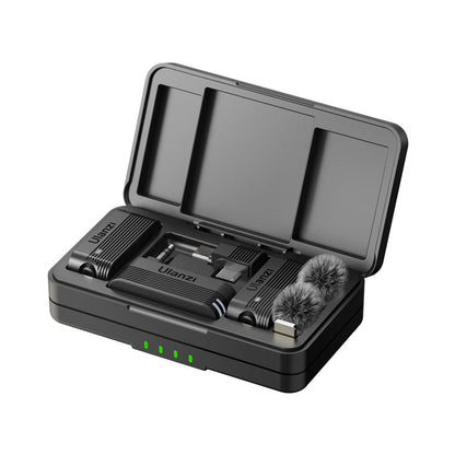 Ulanzi A100 Omnidirectiol Wireless Dual TX + RX Lavalier Microphone System with 800mAh Charging Case, Max 20m Transmission Range Plug and Play for iOS and Android Devices, Smartphones