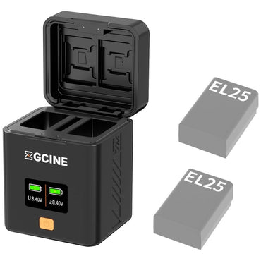 ZGCINE EL25 Charging Case Dual Battery Charger for Nikon Z30, Z50, Zfc EN-EL25 Camera Batteries with 0.96" OLED Display, USB-C PD Input & Memory Card Storage (CFexpress Type-B, SD, microSD) | PS-EL25