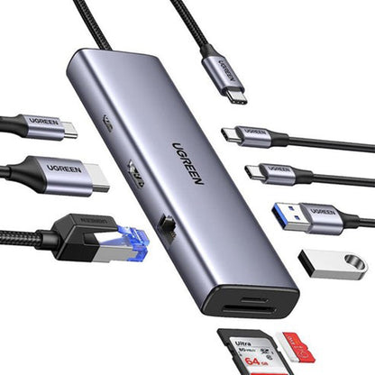 [CLEARANCE] UGREEN 9-in-1 USB-C Multifunctional Adapter Dock with USB 3.0 Ports, microSD and SD Card Reader, 4K HDMI, RJ45 Ethernet Port, and Type-C PD Charging Port | 15375