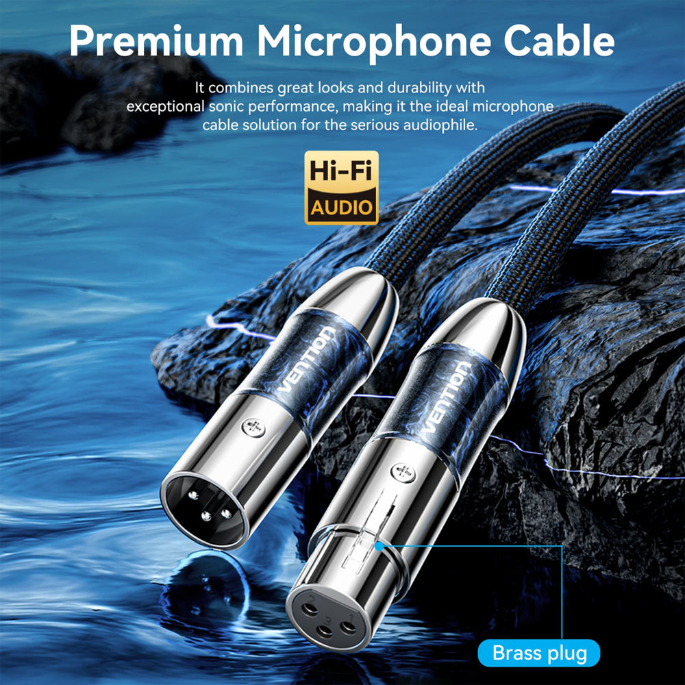 Vention XLR Microphone Cotton Braided Professional Audio Cable (Hi-Fi) with Male to Female Gold Plated Plug Connectors and Triple Internal Shielding for Sound Systems & Electric Musical Instruments Speakers Mixers Amplifiers and more