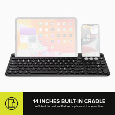[CLEARANCE] Delux K2212V 2 Zone Universal Wireless Bluetooth Keyboard Rechargeable with Integrated Stand Cradle, 100 Keys, Scissors Keycaps for Windows/ISO/Android