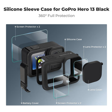 K&F Concept Silicone Protective Body Case Sleeve with Screen Cover & Lens Protector for GoPro HERO 13 Action Camera, Anti-Loss Wrist Strap Rope, Explosion-Proof Tempered Glass, Water, Dust and Scratch Resistant | KF31-111