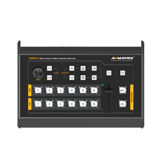 AVMATRIX VS0601U 6-Channel SDI / HDMI Multi-Format Streaming Switcher with Multi-Platform Live Stream via USB Type C, Multiview Monitor Outputs, Integrated Audio Mixer