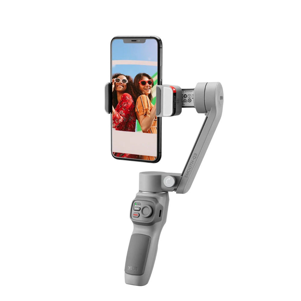 Zhiyun Smooth Q3 Smartphone 3-Axis Handheld Gimbal Stabilizer with 180° Adjustable Fill Light, Multifunctional Control Wheel, Tripod, Landscape & Portrait Mode for iPhone & Android Phone