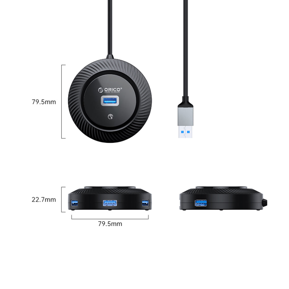 ORICO 0.3M 1.8M 4 Port USB A Round Hub with USB-A 2.0 / 3.0 Outputs, 5Gbps Data Transfer Rate for Windows, Mac OS, Linux | YK1-U2