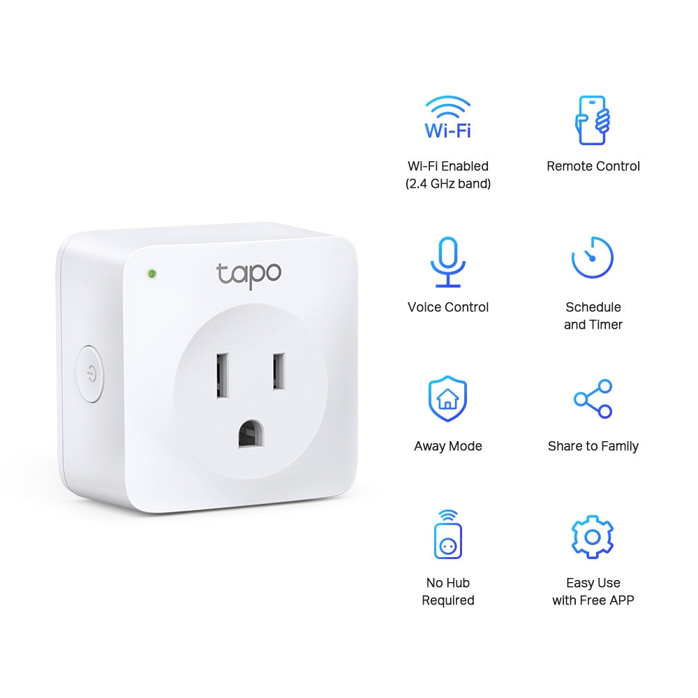 TP-Link Tapo P100 Mini Smart Wi-Fi Socket 100-240V 2.4GHz with Bluetooth 4.2 (Onboarding Only), Voice Control, Remote Control with Tapo App, Schedule & Timer, Device Sharing, Flame Retardant