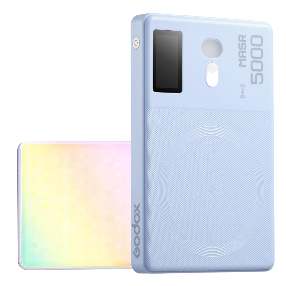 Godox MA5R Magnetic RGB Full Color LED Selfie Light / Wireless Power Bank with 3.7V 4900mAh Lithium Battery, 1800-10000K CCT Range, 14 Lighting Effects, Onboard Control, Bluetooth and NFC Connection for Photography & Video Content Creation
