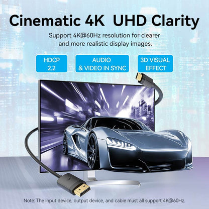 Vention USB-C to DP 4K HD Cable Black 4K/60Hz For Laptop, Phone, Tablet, TV, Projector, Monitor