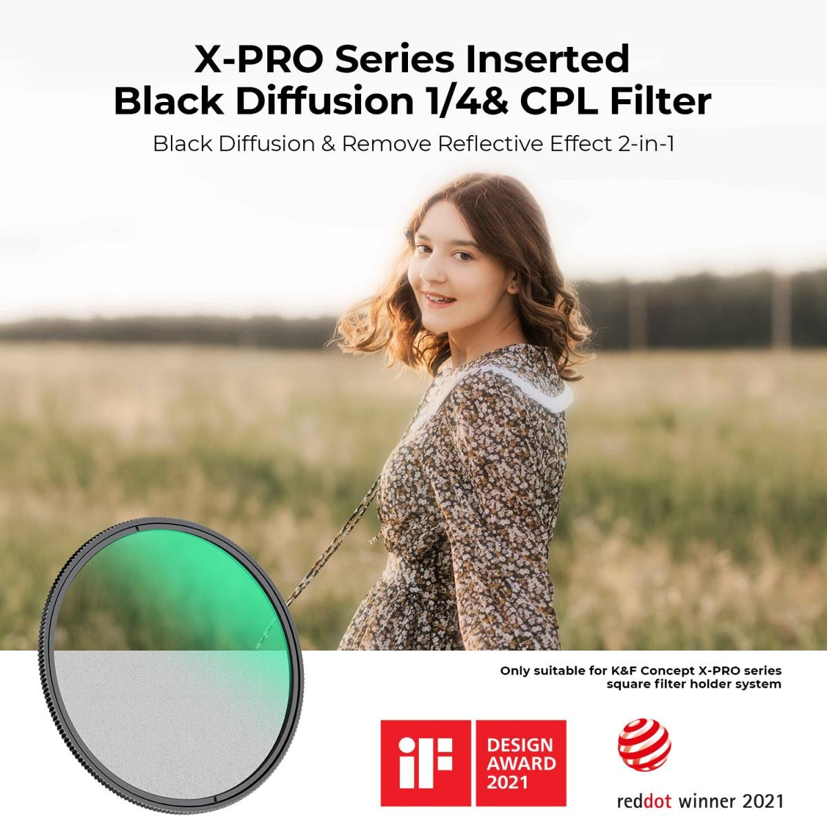 K&F Concept X-Pro Series 2 in 1 95mm CPL and Black Mist 1/4 Square Lens Filter System with 36 Layers Waterproof Scratch-Resistant Coating, Japanese AGC Glass for Cameras and Photography | KF01-2132