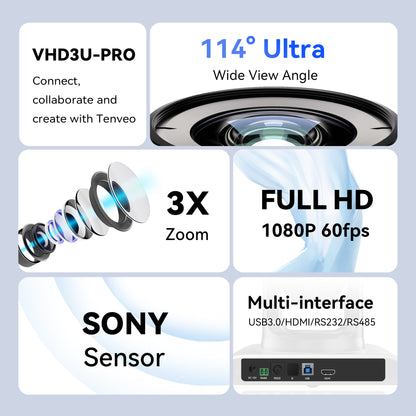Tenveo Tevo 3X | 10X | 20X Zoom 2MP 1080p Full HD PTZ Video Conference Camera - USB 3.0 / HDMI / RS232 / RS485 with IR Remote Control for Business Meeting, Events, Church, Online, Education, and Training Video Recording | VHDPRO3U VHDPRO10U VHDPRO20U