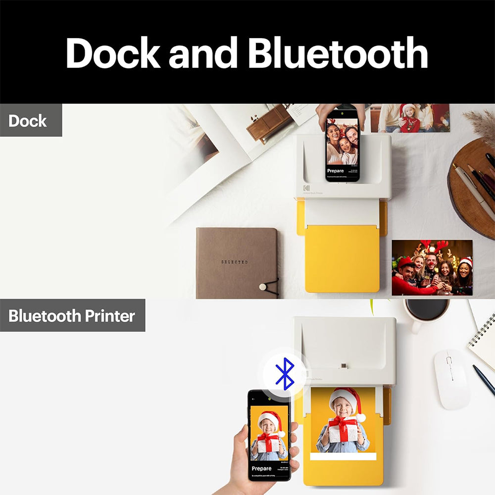 KODAK Dock Plus USB Type-C / Lightning Port Dock + Bluetooth Instant Photo Printer and Accessories Kit Bundle w/ 4" x 6" Prints, 10 + 80 Sheets, 4PASS Print Technology, Bordered / Borderless Printing & Mobile Smartphone App Support | PD460