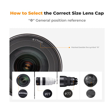 K&F Concept Sp-On Center Pinch Camera Lens Cap with Wrist Strap & Microfiber Cleaning Cloths for FUJIFILM Sony Canon Nikon Panasonic Lumix Olympus OM SYSTEM - Available in 49mm 52mm 55mm 58mm 62mm 67mm 72mm 77mm 82mm