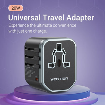 [CLEARANCE] Vention 20W Multi-Port Universal Travel Adapter with Fast Charging USB PD Ports, US/AU/UK/EU Male and Female Plugs for Smartphone, Tablet, Laptop etc. | FJCB0