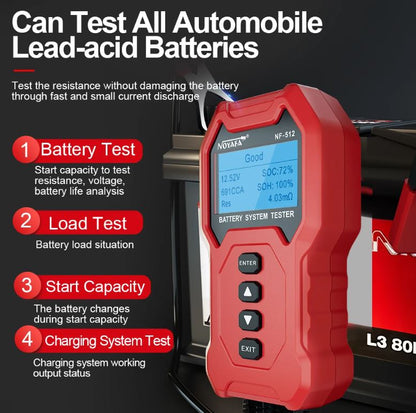 Noyafa NF-512 12V 24V Battery Tester and Battery Analyzer with CCA/ Resistance/ Voltage Quick Load Plug Cranking test Diagnostic tools for Automobile and Motorcycle