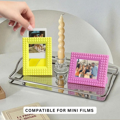 Pikxi Rivet Style Photo Frame for Instax Mini Film, 3 x 2 inch Pictures, Photo Cards, Table Tops, and Shelves Decorative Displays - Yellow
