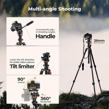 K&F Concept 180cm Aluminum Travel Tripod with 360° Ball Head