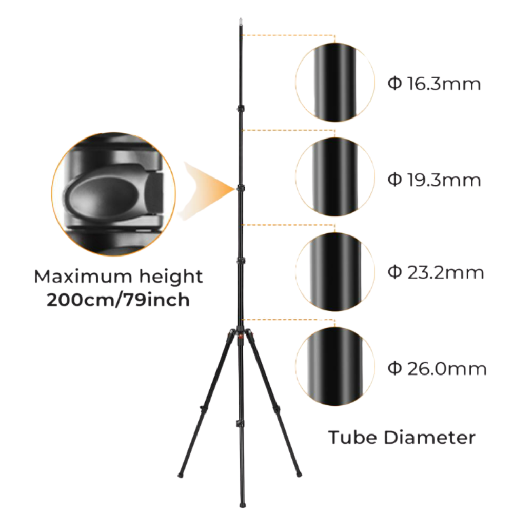 K&F Concept Foldable Aluminum Light Stand with 5kg Load Capacity, 2 Meters Max Adjustable Height, Reversible Non-Slip Legs, 1/4" Universal Screw for Cameras, Photography Studio and Lighting Equipments | 1-Pack / 2-Pack Options
