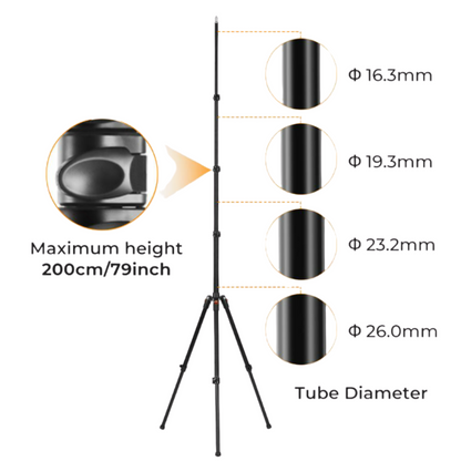K&F Concept Foldable Aluminum Light Stand with 5kg Load Capacity, 2 Meters Max Adjustable Height, Reversible Non-Slip Legs, 1/4" Universal Screw for Cameras, Photography Studio and Lighting Equipments | 1-Pack / 2-Pack Options