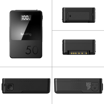 SmallRig VB50 Mini V Mount Battery (50Wh) with Safe & Fast Bi-Directional Charging, Multiple Interfaces & OLED Display for Cameras, Camcorders, Drones, Gimbals, Phones, Tablets, Laptops, Video Lights & Field Monitors | 3579 Black