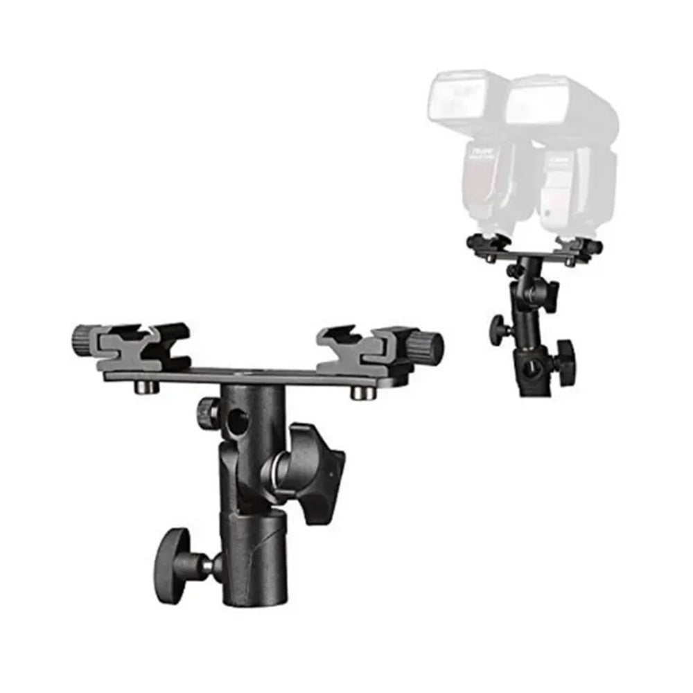 Pxel Dual Hot Shoe Light Stand Bracket to 1/4 & 3/8 Inches Cold Shoe with 180° Rotation, Umbrella Reflector Holder & Adjustable Hot Shoe Mount for Camera Flash Speedlite, Studio Lights & Studio Photography Accessories | AA-LS12