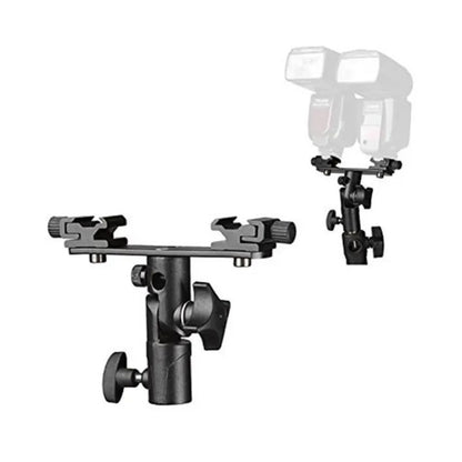 Pxel Quad / Dual Light Stand Bracket with Umbrella Reflector Holder, 1/4 & 3/8 Inches Cold Shoe with 180° Vertical Adjustment & Adjustable Hot Shoe Mount for Camera Flash Speedlite, Studio Lights & Photography Accessories | LS12 LS13