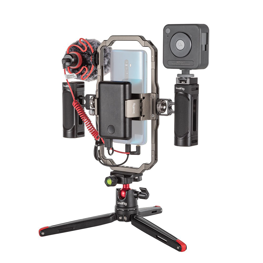 SmallRig All-in-One Classic / Ultra Video Kit with Mobile Phone Cage, Power Bank Holder, Mini Tripod, Side Handle, Video Light, Wave S1 Lite On-Camera Microphone and Carrying Bag for Smartphone Vlogging & Live Streaming 3384B 3591C