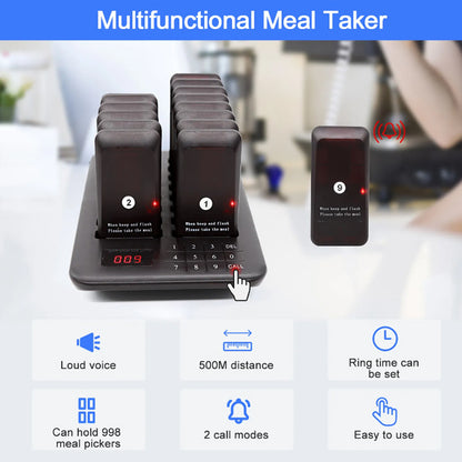 DAYTECH E-P300 10-Piece Set Coaster Buzzer Restaurant Guest Pager Calling System 500m Long Range Queue Line Beeper for Fast Food, Cafe, Clinic, Coffee Shop