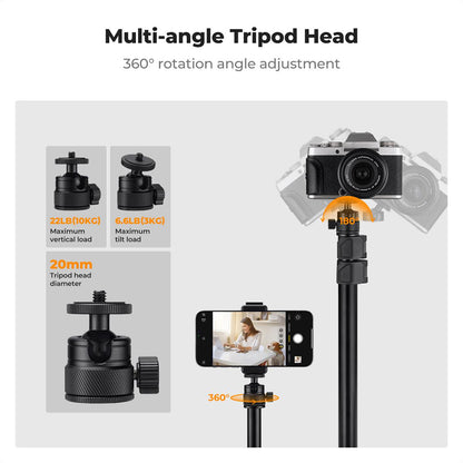 K&F Concept 102cm Aluminum C-Clamp Desktop Stand with 3kg Load Capacity, Buckle Lock, 360° Adjustable Ball Head, Light Stand Mount Adapter, Phone Holder and 1/4-3/8" Screw Holes for Camera Smartphone & Ring Lights | 1-Pack / 2-Pack Options