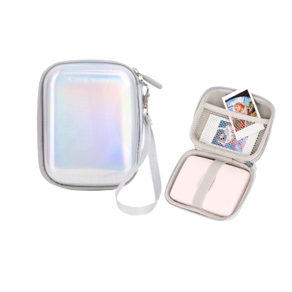 Pikxi Iridescent Holographic Style EVA Padded Hard Case for Instax LiPlay Cameras and MiniLink Portable Printers with Water Resistant Coating, Inner Accessory Pockets, and Hand Strap - Pink, Silver