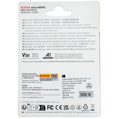 KODAK 32GB MicroSD UHS-I SDXC A1 V30 U3 Memory Card 4K Ultra HD