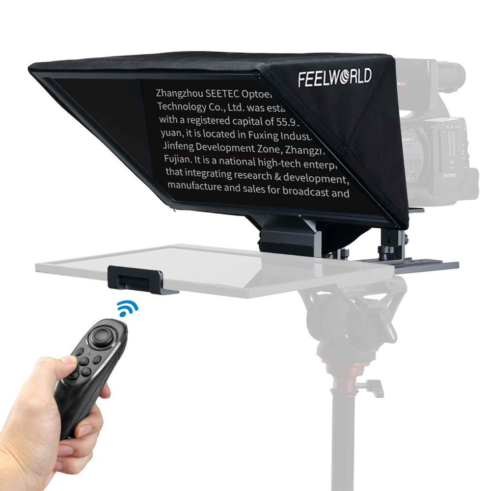 FEELWORLD TP16 Portable 16" Display Foldable Aluminum Teleprompter Autocue Screen with Wireless Control, Horizontal/Vertical Prompting & Supports up to 16" Tablets, Cameras & Camcorders for Live Streaming & Broadcast