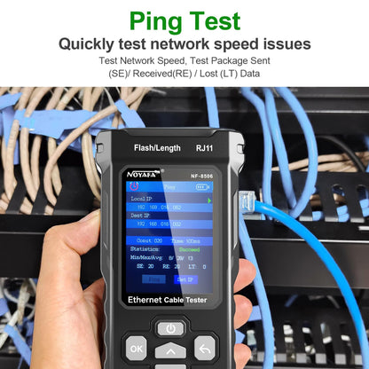Noyafa NF-8506 Digital Network Cable Tester with Colored LCD Screen Display, LED Flash Light, IP Scanner, Cable Tracker, Continuity, & Length Measurement, PoE, Switch, & Ping Tester for TDR, RJ45, RJ11, CAT5, CAT6 Ethernet Cable