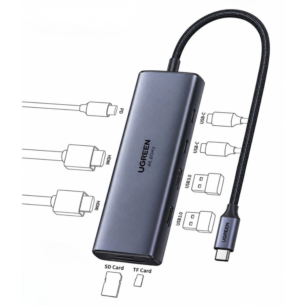 UGREEN Revodok 9-in-1 USB-C Docking Station w/ Dual 4K 60Hz HDMI, SD/TF, PD 100W, 5Gbps Hub | CM498A