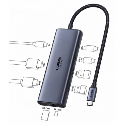 UGREEN Revodok 9-in-1 USB-C Docking Station w/ Dual 4K 60Hz HDMI, SD/TF, PD 100W, 5Gbps Hub | CM498A
