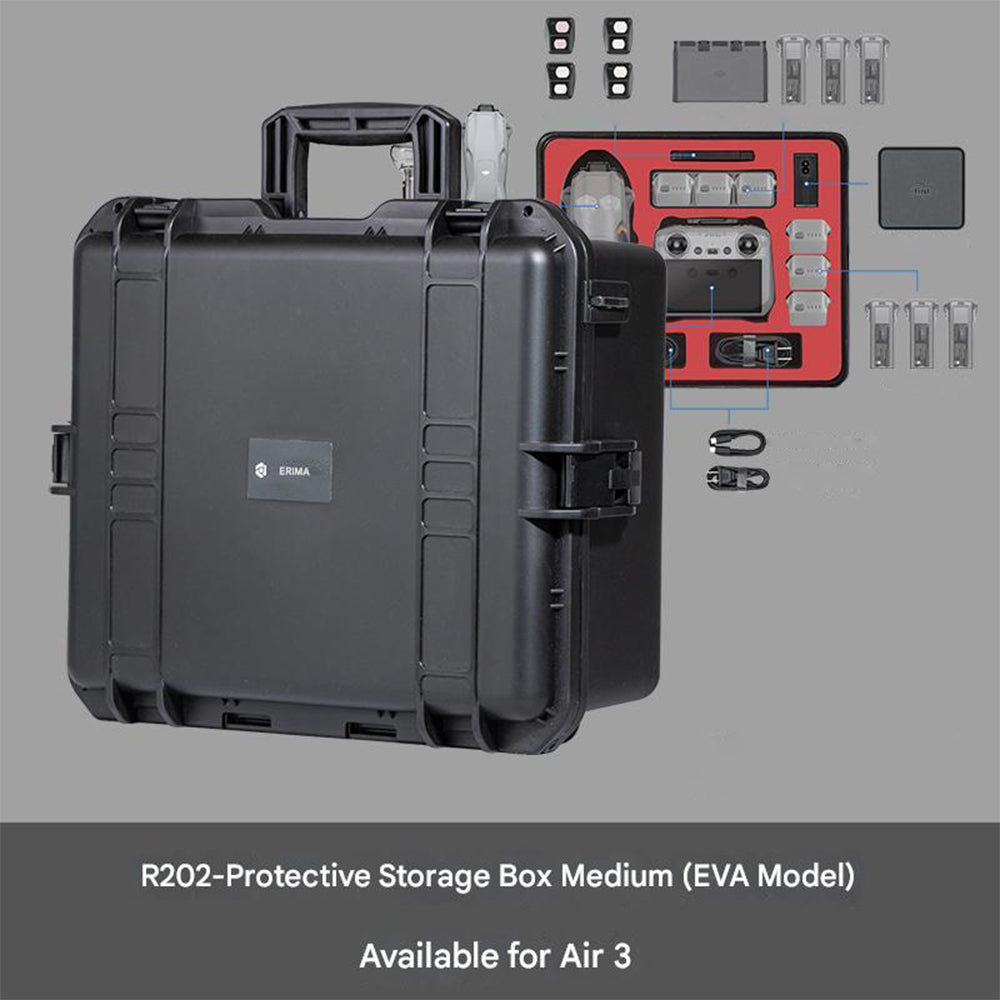 Eirmai R202 Safety Case for DJI Air 3 Drone & Accessories - Waterproof Shockproof Portable Carrying Storage Box with Heavy-Duty Hard Plastic Shell Casing & Molded EVA Foam Compartment