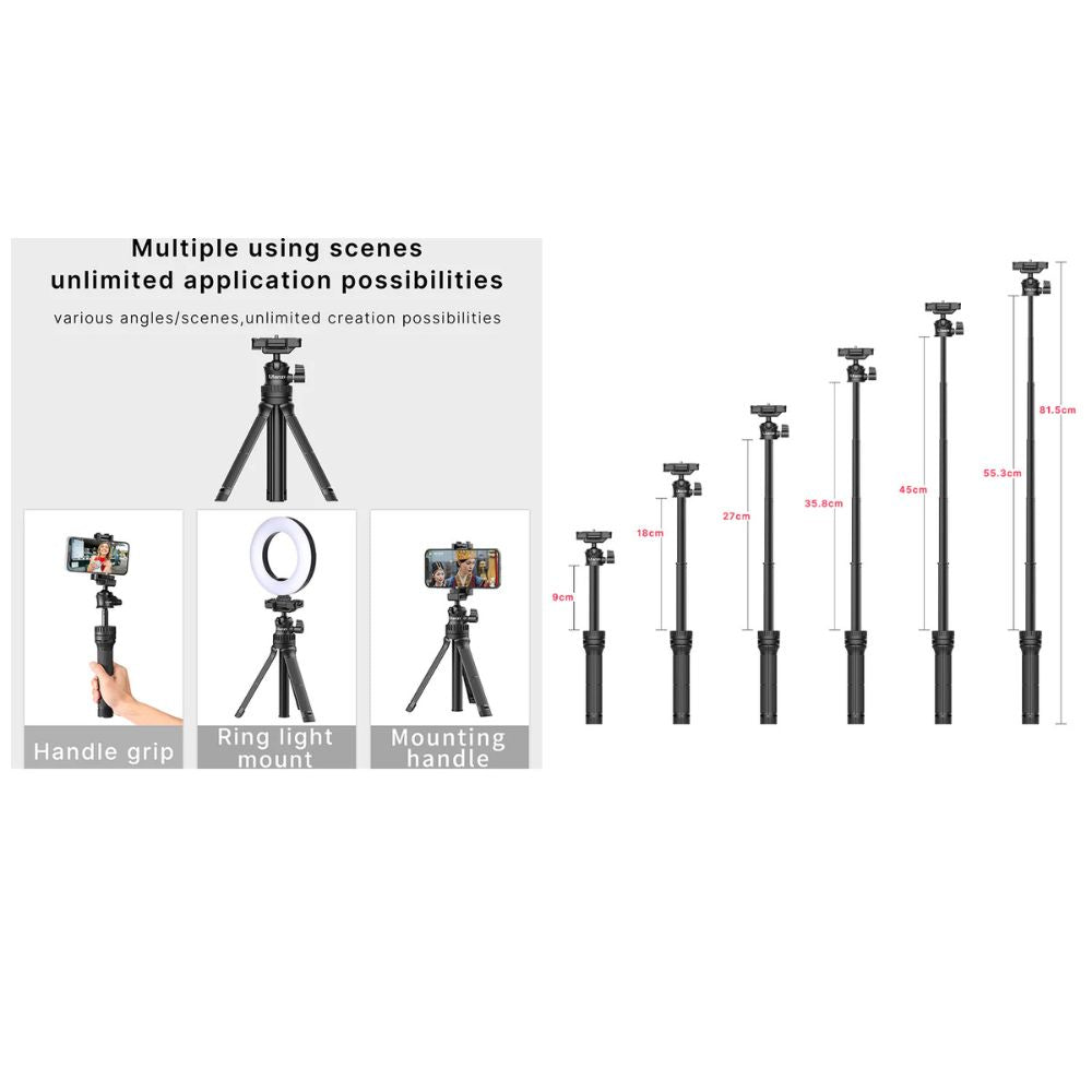 Ulanzi MT-34 Multifunctional 6-Section Tripod Selfie Stick with 360° Pan / 90° Tilt Ball Head with C-Clamp, Max 1.5kg Load Capacity, 32.1" Extendable Height for Vlog Vlogging, Content Creation