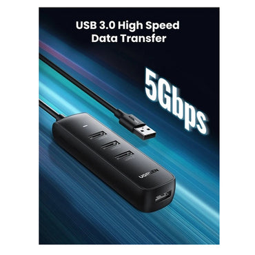 UGREEN 5V 2A 4-Port Powered USB 3.0 Hub (0.25 Meter) with Up to 5Gbps Transfer Speed for MacBook, PC, Desktop Computer, Laptop, Keyboard, Mouse, Card Reader, etc. | 10915