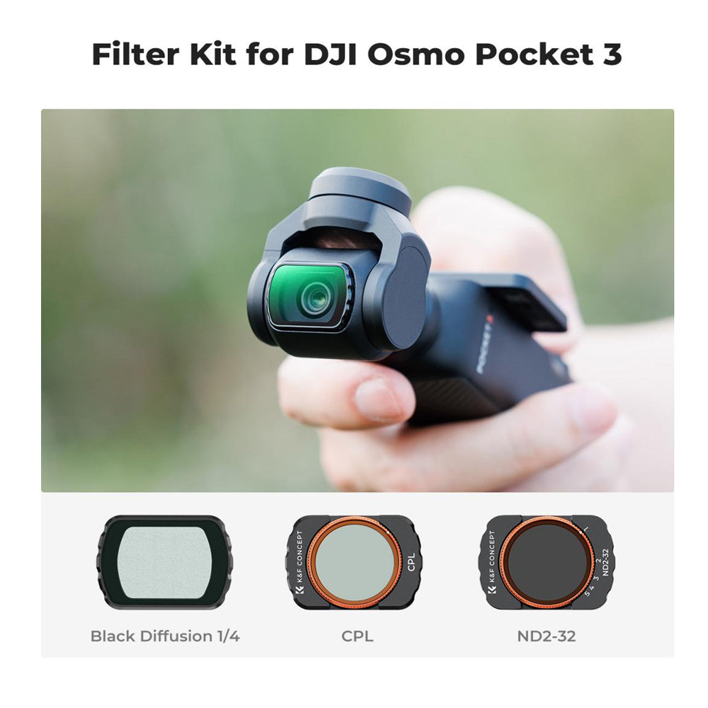 K&F Concept DJI Osmo Pocket 3 Magnetic Lens Filter Set with Circular Polarizer CPL + Black Mist 1/4 Diffuser + Variable ND2-32 + Camera Screen Protector - Made with Multi-Coated Optical Glass & Ultra-thin Aluminum Frame