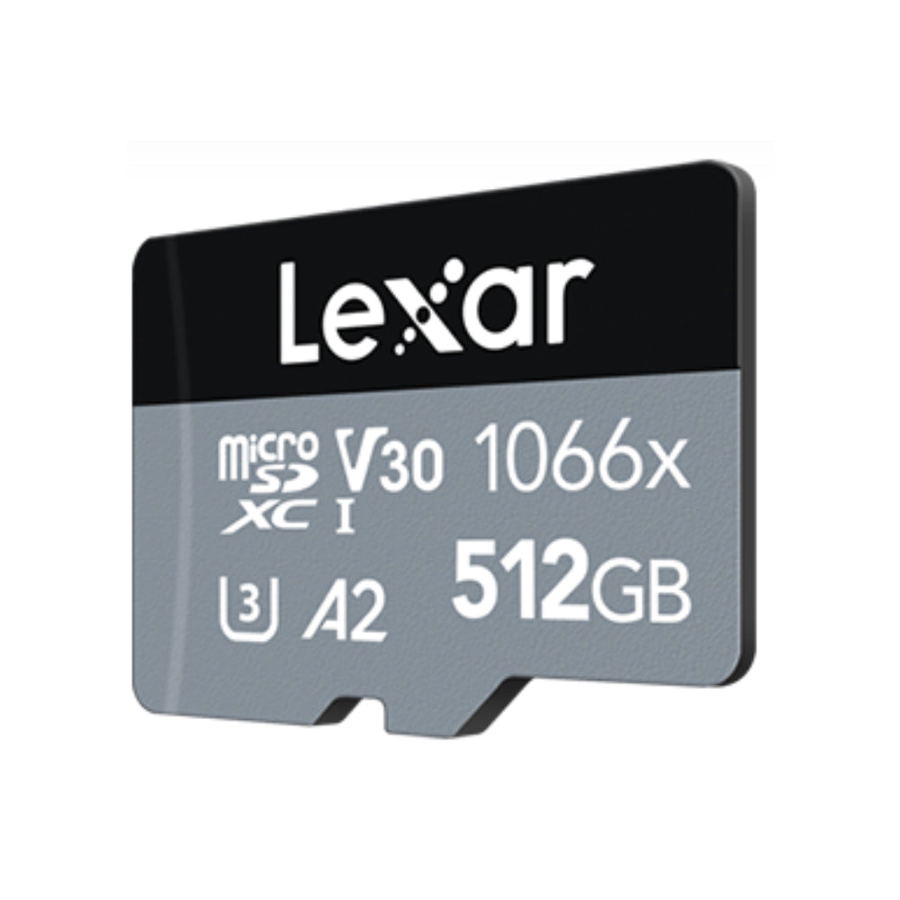 Lexar Professional 512GB Silver Series 1066x MicroSDXC UHS-I V30 A2 U3 Class 10 Micro SD Card with 4K UHD Video Recording, Max 160MB/s Read, 120MB/s Write Speeds with MicroSD Card Adapter for Cameras and Android Devices