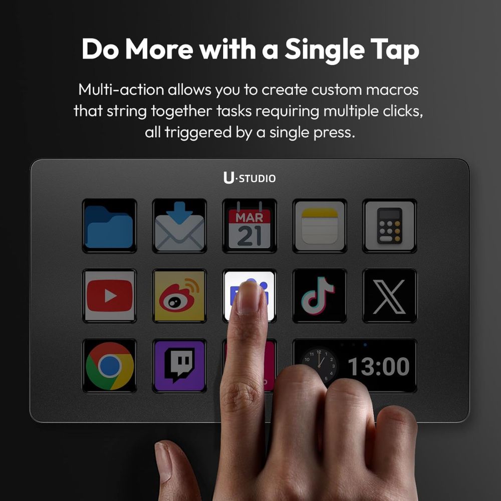 Ulanzi U-Studio D200 Stream Deck Controller with 13 Customizable LCD Keys, USB Type C Port, One Click Configuration via App, Plug and Play for PC Desktop Computer